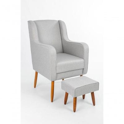 Poltrona De Amamentação C/ Puff Pés Palito Linho Cinza - Lahome Decor