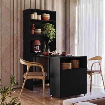 Armário De Cozinha Multifuncional Com Mesa Retrátil Para Café Duo Kit's Paraná Preto