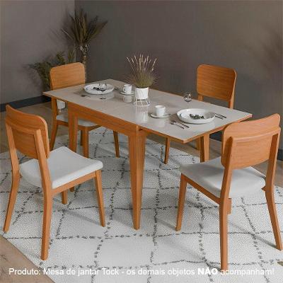 Mesa De Jantar Tock 80cm Extensível 1,60m Em Madeira Maciça Mel Tampo Vidro Off White