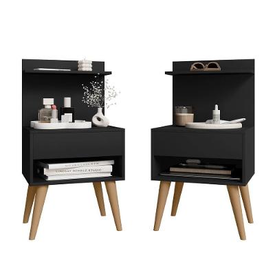Kit 2 Mesinhas De Cabeceira Moderna Com Gaveta E Prateleira Kosovo Preto