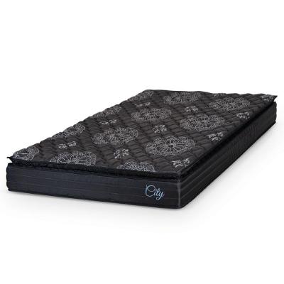 Colchão Solteiro Molas Ensacadas City Pillow Top 88x188x23cm Preto Hellen Black