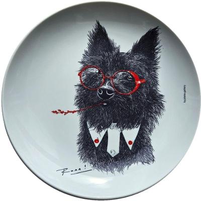 Prato De Porcelana Cachorro Totó Terrier - Red&blue Ronn Kools - 24 Cm