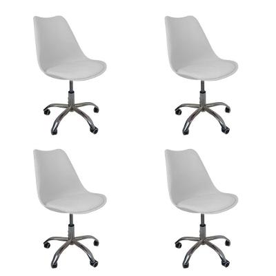 Kit 4 Cadeiras Office Base Cromada Com Rodizio Giratória Saarinen Branco