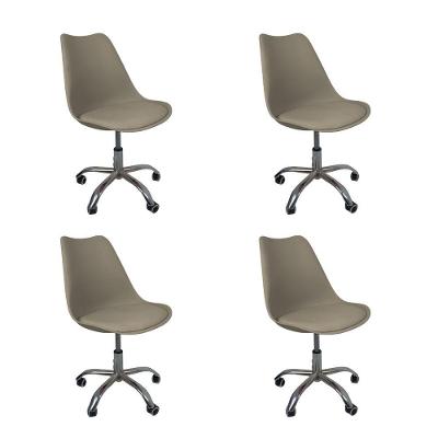 Kit 4 Cadeiras Office Base Cromada Com Rodizio Giratória Saarinen Bege