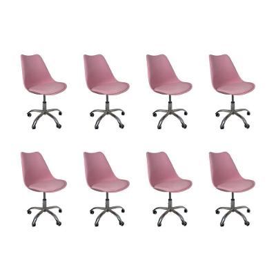 Kit 8 Cadeiras Office Base Cromada Com Rodizio Giratória Saarinen Rosa