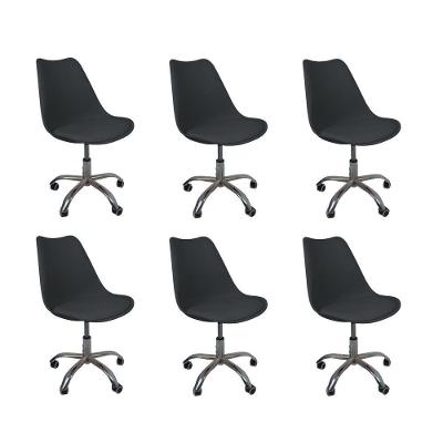 Kit 6 Cadeiras Office Base Cromada Com Rodizio Giratória Saarinen Preto