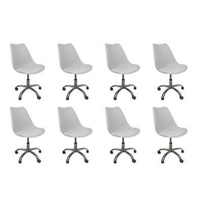 Kit 8 Cadeiras Office Base Cromada Com Rodizio Giratória Saarinen Branco