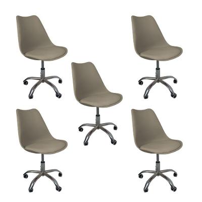 Kit 5 Cadeiras Office Base Cromada Com Rodizio Giratória Saarinen Bege