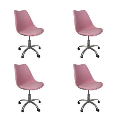 Kit 4 Cadeiras Office Base Cromada Com Rodizio Giratória Saarinen Rosa