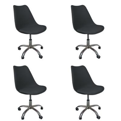 Kit 4 Cadeiras Office Base Cromada Com Rodizio Giratória Saarinen Preto