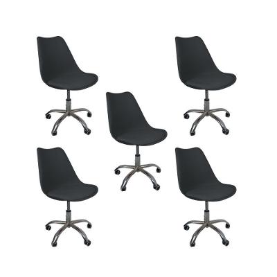 Kit 5 Cadeiras Office Base Cromada Com Rodizio Giratória Saarinen Preto
