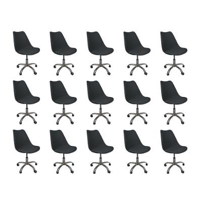 Kit 15 Cadeiras Office Base Cromada Com Rodizio Giratória Saarinen Preto