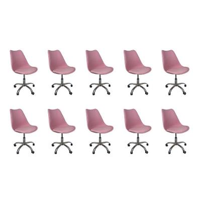 Kit 10 Cadeiras Office Base Cromada Com Rodizio Giratória Saarinen Rosa