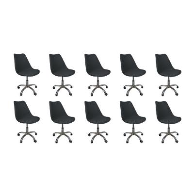 Kit 10 Cadeiras Office Base Cromada Com Rodizio Giratória Saarinen Preto