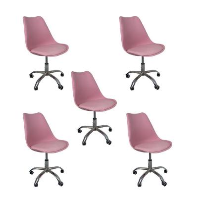 Kit 5 Cadeiras Office Base Cromada Com Rodizio Giratória Saarinen Rosa