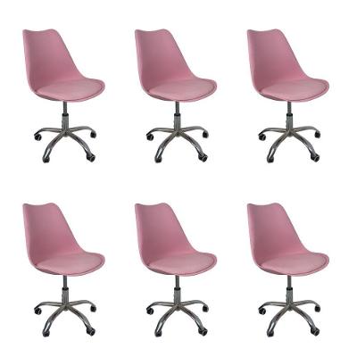 Kit 6 Cadeiras Office Base Cromada Com Rodizio Giratória Saarinen Rosa