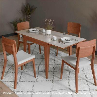 Mesa De Jantar Tock 80cm Extensível 1,60m Em Madeira Maciça Imbuia Tampo Vidro Off White