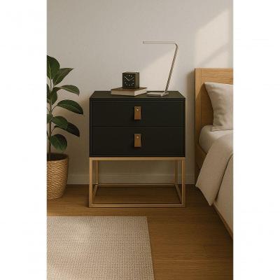 Mesa De Cabeceira Unic 45 Preto Base Metalica Dourada