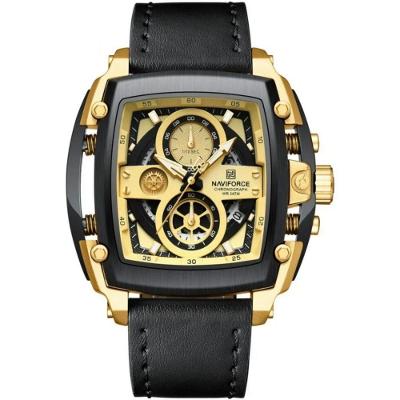 Relógio Masculino Mostrador Grande Design Tonneau à Prova D 'água Preto Dourado