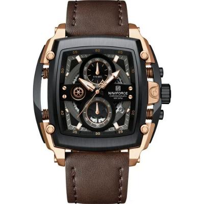 Relógio Masculino Mostrador Grande Design Tonneau à Prova D 'água Marrom Dourado
