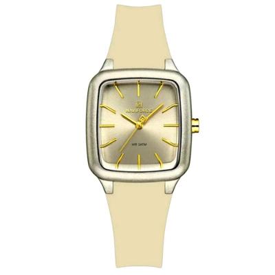 Relogio Feminino Design Quadrado Casual Simples Impermeavel Pulseira Silicone Bege