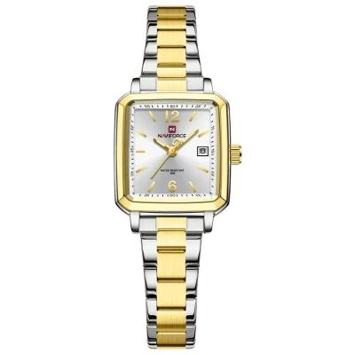 Relógio Feminino Design Quadrado Casual De Quartzo Impermeavel De Aço Inoxidavel Branco Dourado