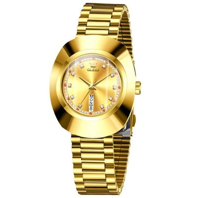 Relógio De Quartzo Fashion Mostrador Redondo Pulseira De Aço Inoxidável Dourado