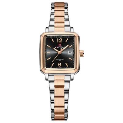 Relógio Feminino Design Quadrado Casual De Quartzo Impermeavel De Aço Inoxidavel Preto Rosegold