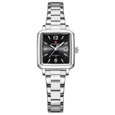 Relógio Feminino Design Quadrado Casual De Quartzo Impermeavel De Aço Inoxidavel Preto Prata
