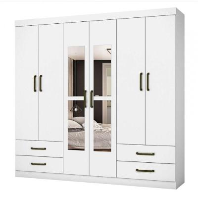 Guarda Roupa Casal Lu 6 Portas 4 Gavetas Com Espelho Branco