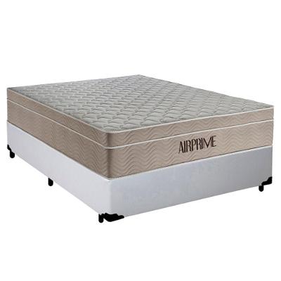 Cama Box Casal Sintético Cremil + Colchão Molas Ensacadas Airprime 138cm Branco - Suporta Até 120kg Por Pessoa
