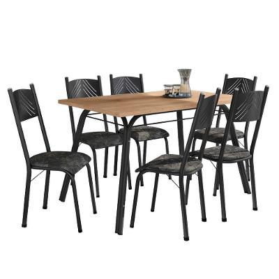 Conjunto De Mesa Sala De Jantar Lotus Com 6 Cadeiras Tampo Madeirado 1,36m Preto Floral Artefamol Preto/flor