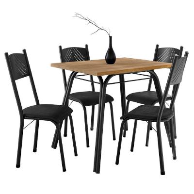 Conjunto De Mesa Sala De Jantar Lotus Com 4 Cadeiras Tampo Retangular Madeirado 91cm Preto Artefamol Preto