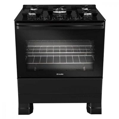 Fogão Mueller 5 Bocas Com Mesa De Vidro E Grades De Ferro Preto Bivolt