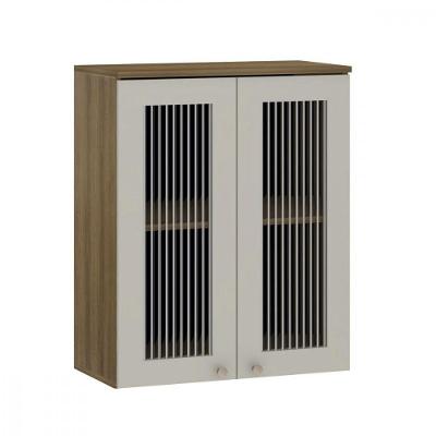 Armário Aéreo 2 Portas Vidro Canelado 80cm Isis Luciane Avela/mocca