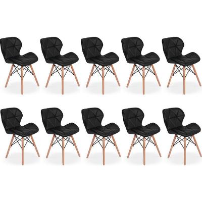 Kit 10 Cadeiras De Jantar Charles Eames Slim Wood Estofada - Preto