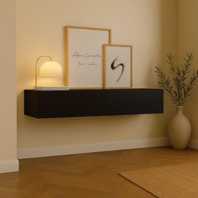 Aparador Bancada 110cm Suspenso 2 Gavetas Em Mdf Estilo Clássico Preto