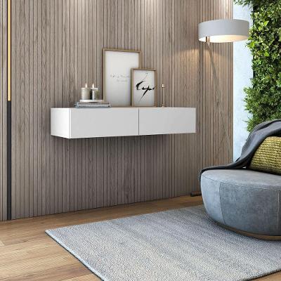 Aparador Suspenso 90cm 2 Gavetas Para Hall De Entrada Linha Alta Branco