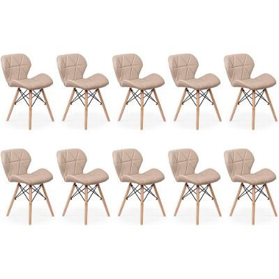 Kit 10 Cadeiras De Jantar Charles Eames Slim Wood Estofada - Nude
