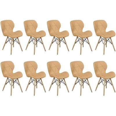 Kit 10 Cadeiras De Jantar Charles Eames Slim Wood Estofada - Nude Escuro