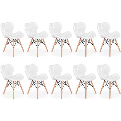 Kit 10 Cadeiras De Jantar Charles Eames Slim Wood Estofada - Branco