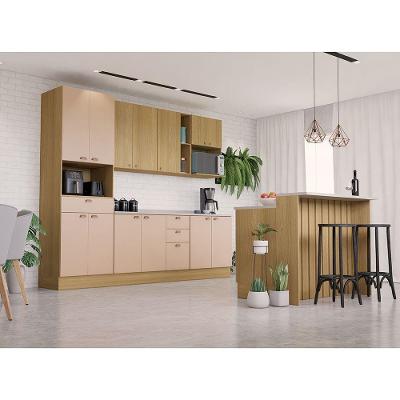 Cozinha Modulada Completa Com Bancada Ilha 8 Peças Com Tampo Freijó/freijó Brasil/Petala Rosa