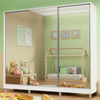 Guarda Roupa Infantil 100% Mdf Madesa Logan 3 Portas De Correr De Espelho Com Pés - Branco