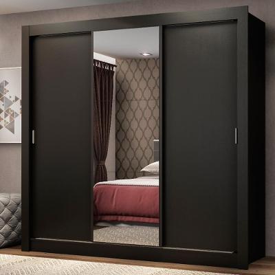 Guarda Roupa Casal Madesa Mônaco 3 Portas De Correr Com Espelho Preto