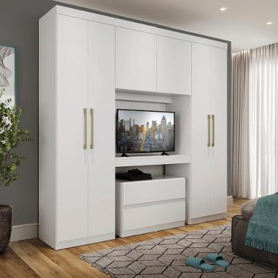 Guarda Roupa Solteiro 6 Portas Branco C/ Painel De Tv