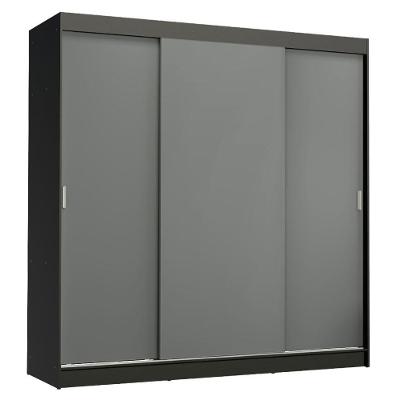 Guarda-roupa Casal Madesa Reno 3 Portas Correr Preto Cinza