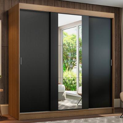 Guarda-roupa Casal Madesa Reno 3 Portas De Correr Com Espelho Rustic/Preto