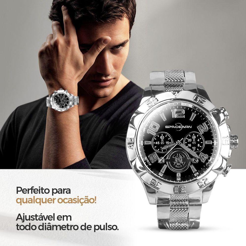 Relógio Masculino Prata Aço Inox + Caixa + Cordão Crucifixo Original Grande Presente Social Casual - 2