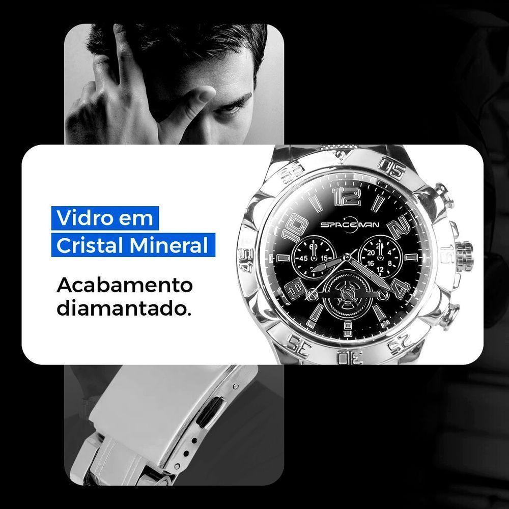 Relógio Masculino Prata Aço Inox + Caixa + Cordão Crucifixo Original Grande Presente Social Casual - 6