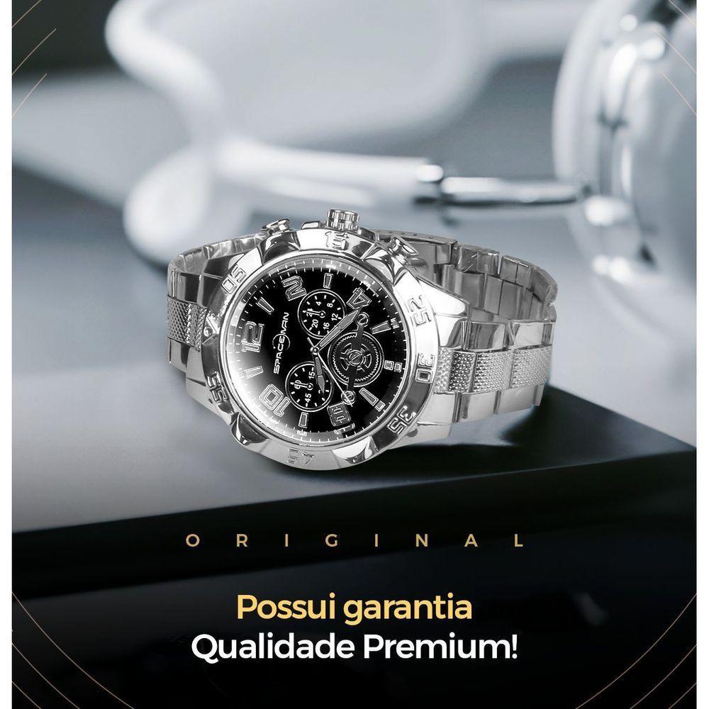 Relógio Masculino Prata Aço Inox + Caixa + Cordão Crucifixo Original Grande Presente Social Casual - 7